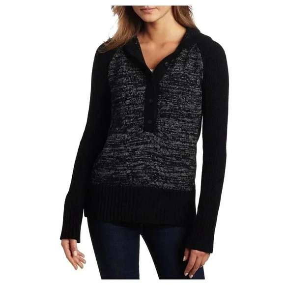 Columbia Tops - COLUMBIA Black Heather Grey Pullover Hoodie Sweater Size XS  Half Placket Button